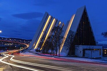Blue hour at the Arctic Ocean Cathedral, Tromsoe, Troms, Norway