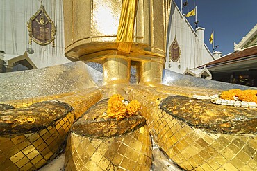 Feet of a 32 metre high standing Buddha decorated with glass mosaics and 24-carat gold, Luang Pho To or Phrasiariyametri, Wat Intharawihan, Bangkok, Thailand