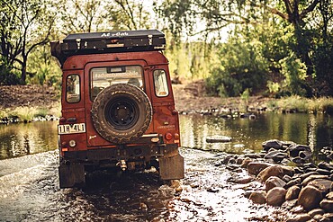 Landrover Defender four-wheel drive vehicle in the Australian outback