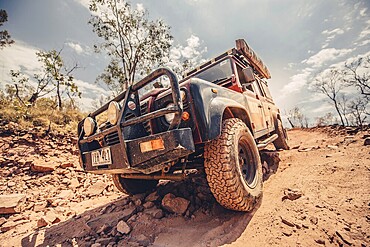 Landrover Defender four-wheel drive vehicle in the Australian outback