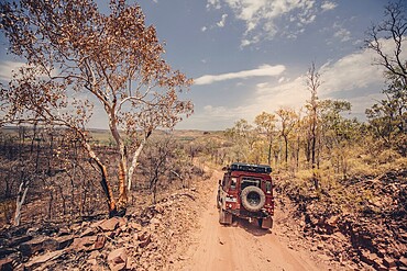 Landrover Defender four-wheel drive vehicle in the Australian outback