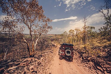 Landrover Defender four-wheel drive vehicle in the Australian outback