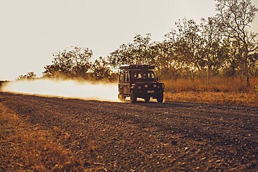 Landrover Defender four-wheel drive vehicle in the Australian outback