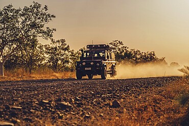 Landrover Defender four-wheel drive vehicle in the Australian outback