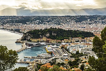 Panorama, Sunset, View from Mont Boron, Nice, Alpes Maritimes, Provence Alpes Cote d'Azur, French Riviera, South of France, France