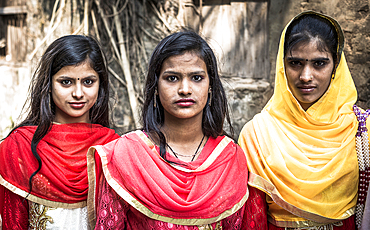 Portrait of girls in colourful clothes, Dhaka, Bangladesh