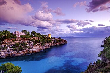 Cala Pi, tower of Cala Pi, sixteenth century, used to defend the entrance to the bay, Mallorca, balearic islands, spain