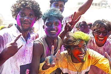 Holi festival in Hampi, India, state of Karnataka, 15.03.2025, people celebrating the hindu holiday of colours, love, equality and spring