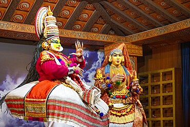 Kathakali performance in Kerala, malayalam traditional classic indian dance, mime, drama and music act, hindu mythology story, puranas, Thekkady in India, 25.03.2025