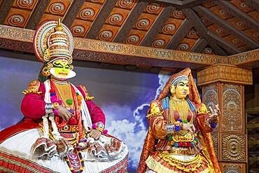 Kathakali performance in Kerala, malayalam traditional classic indian dance, mime, drama and music act, hindu mythology story, puranas, Thekkady in India, 25.03.2025