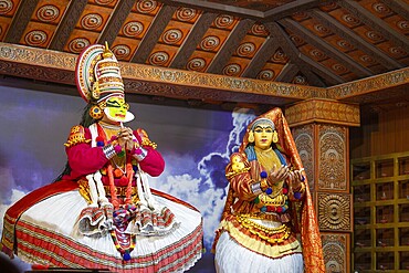 Kathakali performance in Kerala, malayalam traditional classic indian dance, mime, drama and music act, hindu mythology story, puranas, Thekkady in India, 25.03.2025