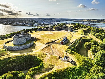 Pendennis Castle and Pendennis Point from a drone, Falmouth, Cornwall, UK