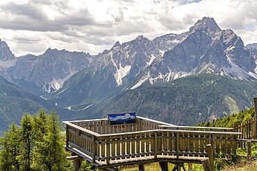 Viewing platform with views of striking Dolomite peaks in summer