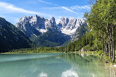 Lake Dürrensee with reflection of the Dolomites
