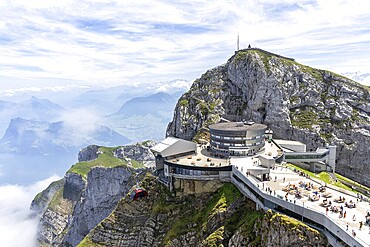 Mount Pilatus Mountain summit with cable car in the Swiss Alps in Pilatus, Switzerland