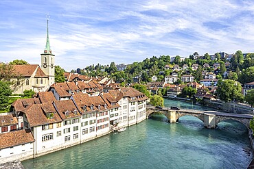 Bern City on the River Aare Old Town with Nydegg Church in Bern, Switzerland