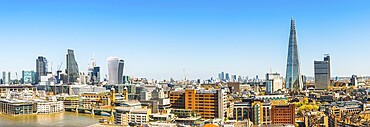 Skyline of the City of London and Southwark, Gherkin, Leadenhall Building, Walkie Talkie Building, More London Riverside, City Hall, The Shard, London, England, United Kingdom