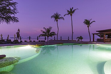 Illuminated swimming pool on the island of Koh Chang, Andaman Sea, Southern Thailand, Thailand