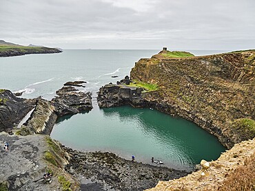 View of the Blue Lagoon, Abereiddy, Haverfordwest, Wales, UK