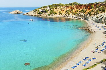 View of Cala d'Hort beach, Ibiza, Balearic Islands, Spain