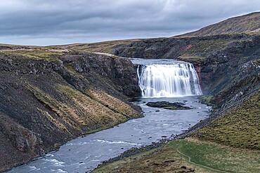 Game of Thrones original film set. When the dragon devoured a goat. Thorufoss waterfall, Golden Cirlce, Thingvellir, Iceland