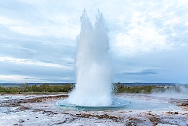 Geyser Strokkur shows its full power. Haukadalur, Golden Circle, Iceland