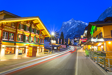 Dorfstrasse and Wetterhorn, Grindelwald village, Jungfrau region, Bernese Oberland, Swiss Alps, Switzerland, Europe