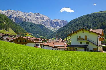 View over town, Selva Gardena, Gardena Valley, Bolzano Province, Trentino-Alto Adige/South Tyrol, Italian Dolomites, Italy, Europe