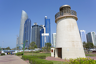 View of the Landmark Tower from the Family Park, Abu Dhabi, United Arab Emirates, Middle East