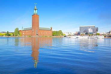 The City Hall and Riddarfjarden, Kungsholmen, Stockholm, Sweden, Scandinavia, Europe