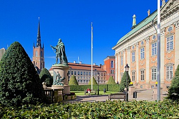 Riddarholmen with spire of Riddarholmskyrkan (Riddarholmen Church) in the background, Stockholm, Sweden, Scandinavia, Europe