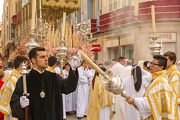 Locals taking part in the Resurrection Parade on Easter Sunday, Malaga, Costa del Sol, Andalusia, Spain, Europe