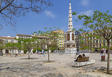 View of monument in Plaza de la Merced, Malaga, Costa del Sol, Andalusia, Spain, Europe