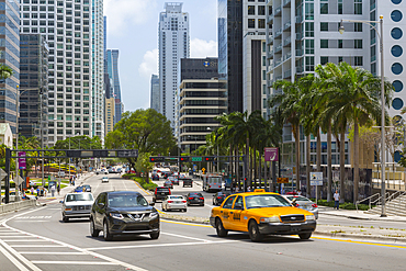 Traffic on Birckell Avenue in Downtown Miami, Miami, Florida, United States of America, North America