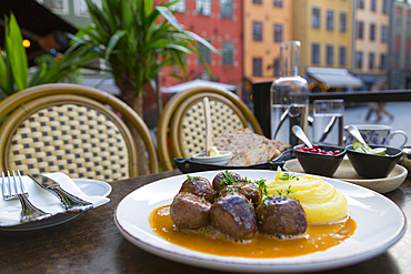 Traditional Swedish dish of meatballs, Old Town Square, Gamla Stan, Stockholm, Sweden, Scandinavia, Europe