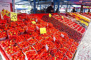 Fruit stall and cafe in Hotorget, Stockholm, Sweden, Scandinavia, Europe