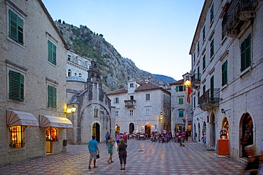 St. Lukes Church and Fortress at dusk, Old Town, UNESCO World Heritage Site, Kotor, Montenegro, Europe