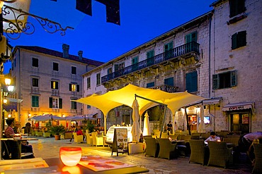 Brasna Square at dusk, Old Town, UNESCO World Heritage Site, Kotor, Montenegro, Europe