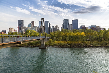 View of Bow River and Downtown from Sunnyside Bank Park, Calgary, Alberta, Canada, North America