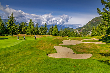 View of golf course at Furry Creek off The Sea to Sky Highway near Squamish, British Columbia, Canada, North America