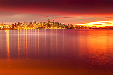 View of Vancouver Skyline from North Vancouver at sunset, British Columbia, Canada, North America