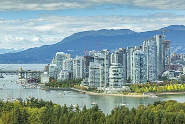 View of Vancouver skyline as viewed from Mount Pleasant District, Vancouver, British Columbia, Canada, North America