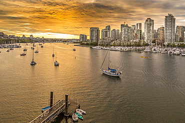 View of Vancouver skyline and False Creek as viewed from Cambie Street Bridge, Vancouver, British Columbia, Canada, North America