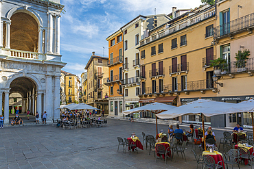View of cafes and architecture in Piazza Signori, Vicenza, Veneto, Italy, Europe