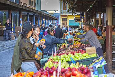 View of people shopping at Central Market fruit stall, Monastiraki District, Athens, Greece, Europe