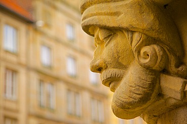 Stone carving on the Town Hall, Prinzipalmarkt, Munster, North Rhine-Westphalia, Germany, Europe