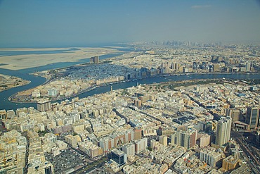 View of The Creek from seaplane, Dubai, United Arab Emirates, Middle East