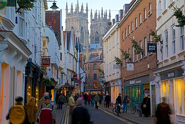 Colliergate and Minster at Christmas, York, Yorkshire, England, United Kingdom, Europe