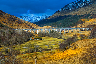 View of The Glenfinnan Viaduct a Railway Viaduct on the West Highland Line in Glenfinnan, Inverness-shire, Scotland, United Kingdom, Europe