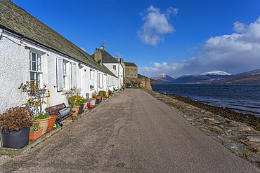 View of Inveraray village and the Loch Fine estuary, Argyll and Bute, Scotland, United Kingdom, Europe